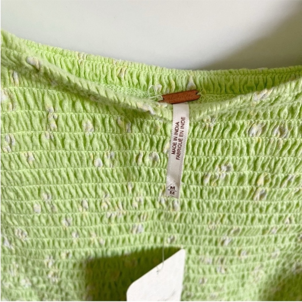 Free People Marigold top green yellow Key Lime floral smocked jersey cropped - Picture 7 of 10
